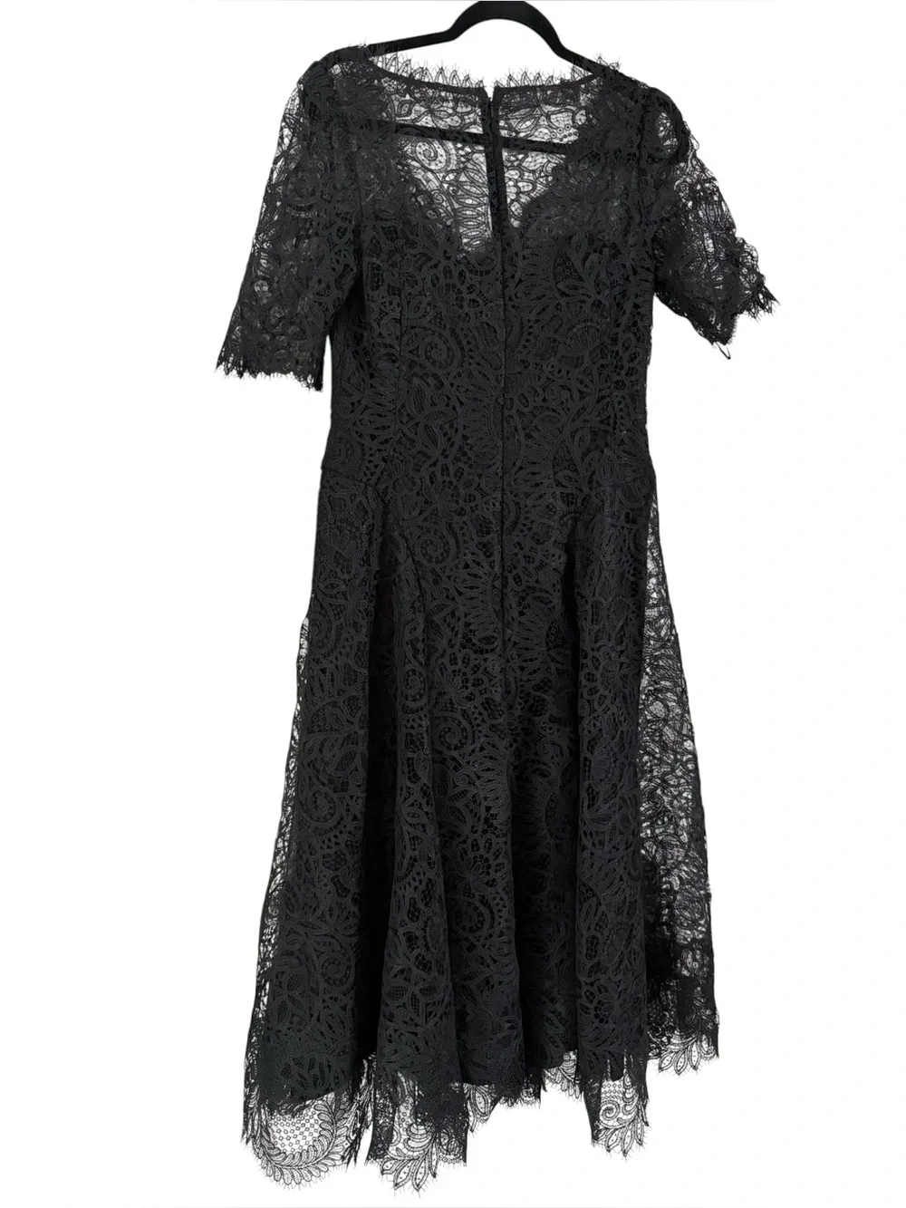 RICKIE FREEMAN FOR TERI JON Black A-Line Scalloped Lace Midi Dress Size 8 - Picture 5 of 7